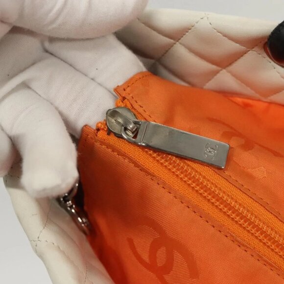 CHANEL Matelasse Cambon Line COCO Mark Tote Bag Lamb Skin White CC Auth - Picture 10 of 16